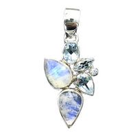 Moonstone Adularia Rainbow Blue Topaz Goddess Avalon Gemstone Sterling Silver Pendant