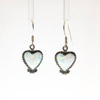 Gilson Opal Heart Shaped Lab Created Drop Sterling Silver Dangle Earrings