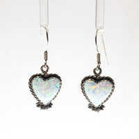 Gilson Opal Heart Shaped Lab Created Drop Sterling Silver Dangle Earrings