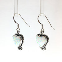 Gilson Opal Heart Shaped Lab Created Drop Sterling Silver Dangle Earrings