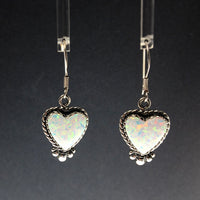 Gilson Opal Heart Shaped Lab Created Drop Sterling Silver Dangle Earrings
