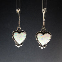 Gilson Opal Heart Shaped Lab Created Drop Sterling Silver Dangle Earrings