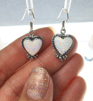 Gilson Opal Heart Shaped Lab Created Drop Sterling Silver Dangle Earrings