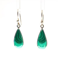 Malachite Banded Bright Green Gemstone in Sterling Silver Dangle Earrings