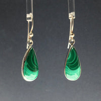 Malachite Banded Bright Green Gemstone in Sterling Silver Dangle Earrings