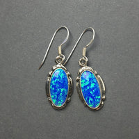 Gilson Opal Blue Oval Shaped Lab Created Drop Sterling Silver Dangle Earrings