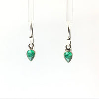 Emerald Green Gem Cabochon Teardrop Natural Gemstone Sterling Silver Dangle Earrings