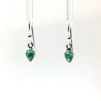 Emerald Green Gem Cabochon Teardrop Natural Gemstone Sterling Silver Dangle Earrings