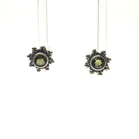 Moldavite Tektite Impact Space Glass Faceted Round Starburst Gems Sterling Silver Stud Earrings