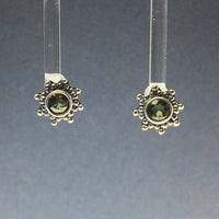 Moldavite Tektite Impact Space Glass Faceted Round Starburst Gems Sterling Silver Stud Earrings