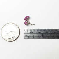 Ruby Dark Fuschia Pink Raw Crystal Sterling Silver Stud Earrings