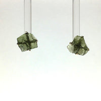 Moldavite Tektite Impact Space Glass Raw Gems Sterling Silver Stud Earrings