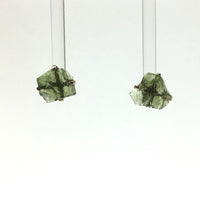 Moldavite Tektite Impact Space Glass Raw Gems Sterling Silver Stud Earrings