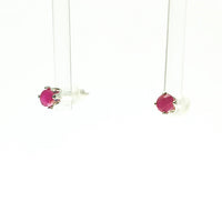 Ruby Dark Fuschia Pink Faceted Crystal Sterling Silver Stud Earrings