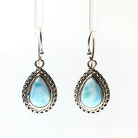 Larimar Blue Pectolite Caribbean Blue Gemstone in Sterling Silver Dangle Earrings