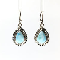 Larimar Blue Pectolite Caribbean Blue Gemstone in Sterling Silver Dangle Earrings