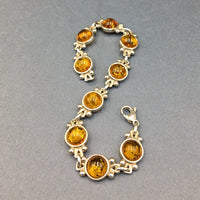 Amber Baltic Natural Gemstone Link Sterling Silver Bracelet