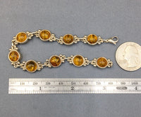 Amber Baltic Natural Gemstone Link Sterling Silver Bracelet
