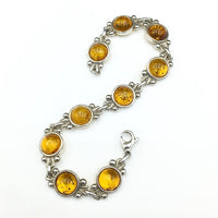 Amber Baltic Natural Gemstone Link Sterling Silver Bracelet