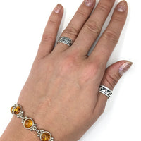 Amber Baltic Natural Gemstone Link Sterling Silver Bracelet