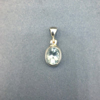 Aquamarine Ice Blue Gem Faceted Oval Crystal Natural Gemstone Sterling Silver Pendant