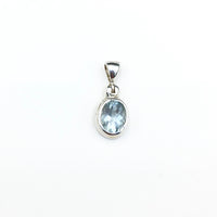 Aquamarine Ice Blue Gem Faceted Oval Crystal Natural Gemstone Sterling Silver Pendant