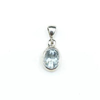 Aquamarine Ice Blue Gem Faceted Oval Crystal Natural Gemstone Sterling Silver Pendant