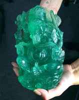 Green Fluorite Lord Ganesha Peacock XL Handcarved Polished Carving Stone Art