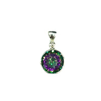 Mystic Quartz Treated Faceted Round Natural Gemstone Sterling Silver Pendant