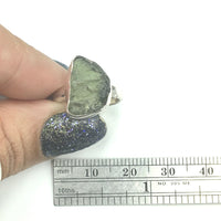 Moldavite Tektite Impact Space Raw Unpolished US Size 5 Sterling Silver Ring