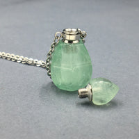 Green Fluorite Crystal Mini Bottle Gemstone Necklace for Essential Oil Perfume on Stainless Steel Chain