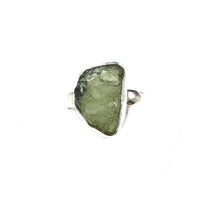 Moldavite Tektite Impact Space Raw Unpolished US Size 5 Sterling Silver Ring