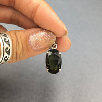 Moldavite Tektite Impact Space Glass Faceted Oval Sterling Silver Pendant
