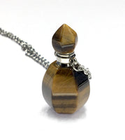 Tiger Eye Crystal Mini Bottle Gemstone Necklace for Essential Oil Perfume  on Stainless Steel Chain