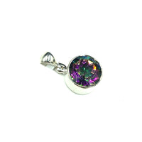 Mystic Quartz Treated Faceted Round Natural Gemstone Sterling Silver Pendant