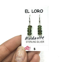 Moldavite Tektite Impact Space Glass Faceted Rondelle Gems Sterling Silver Drop Dangle Earrings