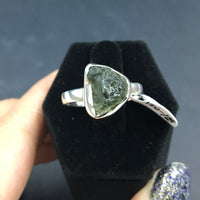 Moldavite Natural Tektite Raw US Size 10 Sterling Silver Ring
