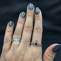 Moldavite Natural Tektite Faceted Claddaugh Celtic Sterling Silver Ring