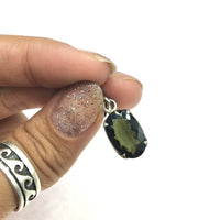 Moldavite Tektite Impact Space Glass Faceted Oval Sterling Silver Pendant