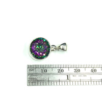 Mystic Quartz Treated Faceted Round Natural Gemstone Sterling Silver Pendant