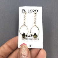 Moldavite Tektite Impact Space Glass Faceted Teardrop Gems Sterling Silver Drop Stud Dangle Earrings