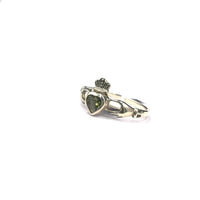 Moldavite Natural Tektite Faceted Claddaugh Celtic Sterling Silver Ring