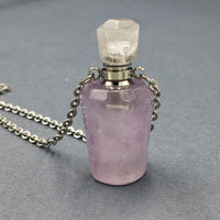 Amethyst Crystal Mini Bottle Gemstone Necklace for Essential Oil Perfume on Stainless Steel Chain