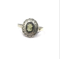 Moldavite Natural Tektite Faceted Celtic Knotwork US Size 9 Sterling Silver Ring