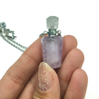 Amethyst Crystal Mini Bottle Gemstone Necklace for Essential Oil Perfume on Stainless Steel Chain