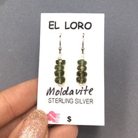 Moldavite Tektite Impact Space Glass Faceted Rondelle Gems Sterling Silver Drop Dangle Earrings