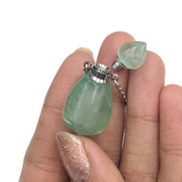 Green Fluorite Crystal Mini Bottle Gemstone Necklace for Essential Oil Perfume on Stainless Steel Chain