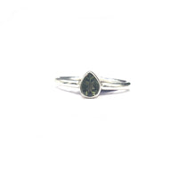 Moldavite Natural Tektite Faceted US Size 6 Sterling Silver Ring