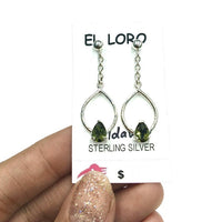 Moldavite Tektite Impact Space Glass Faceted Teardrop Gems Sterling Silver Drop Stud Dangle Earrings