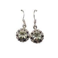 Prasiolite Green Amethyst Faceted Crystal Sterling Silver Dangle Earrings